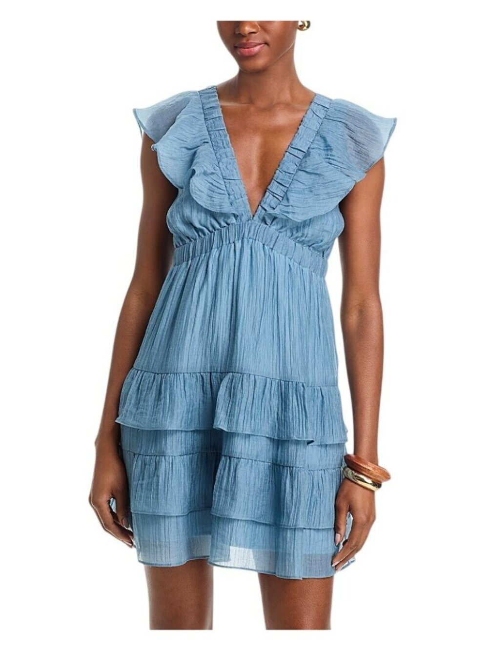NWT Aqua Ruffle Tiered V-Neck Mini Dress WDR121502-BL Slate Blue 2XL